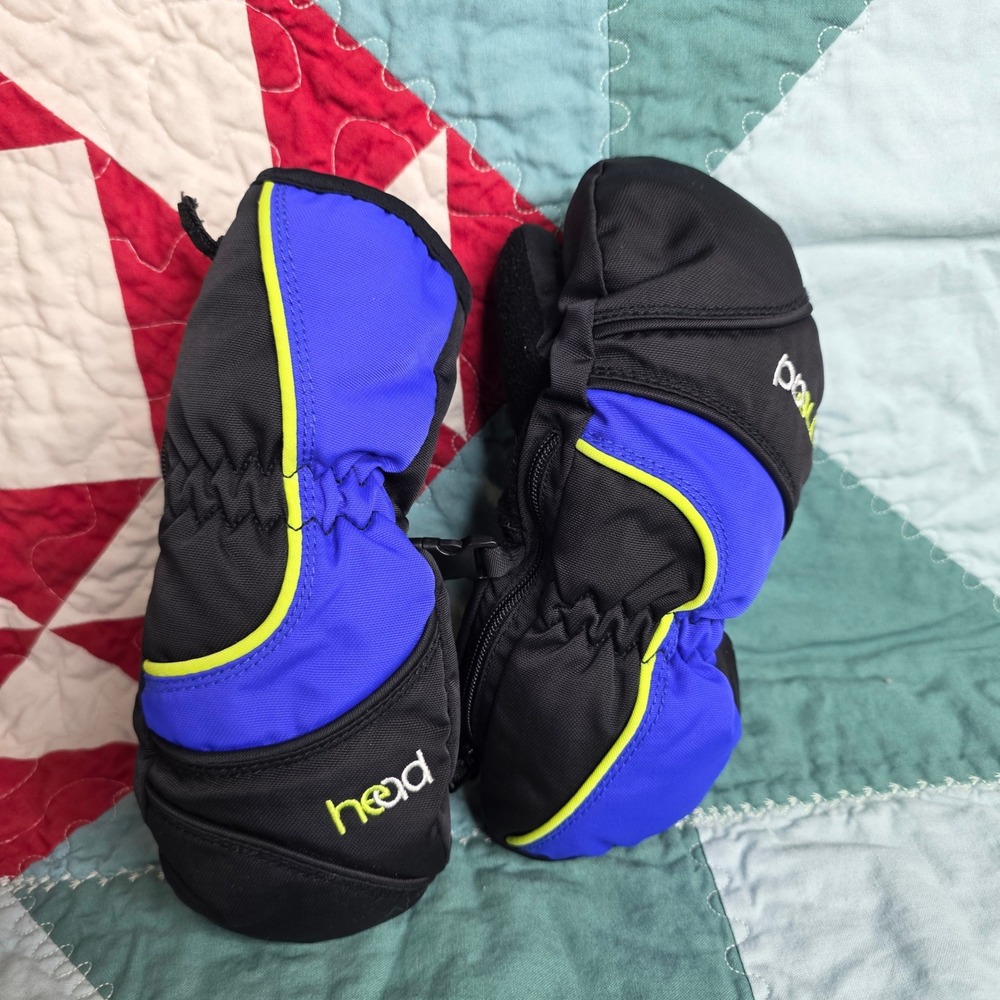 Head Kids Blue Black Winter Mittens Small‎ S/P Zippered Fleece Lined
